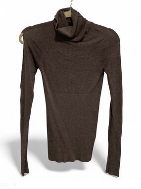 Y2K Guess Taupe Brown Turtleneck Slim-Fit Cut Out Sleeves Sweater